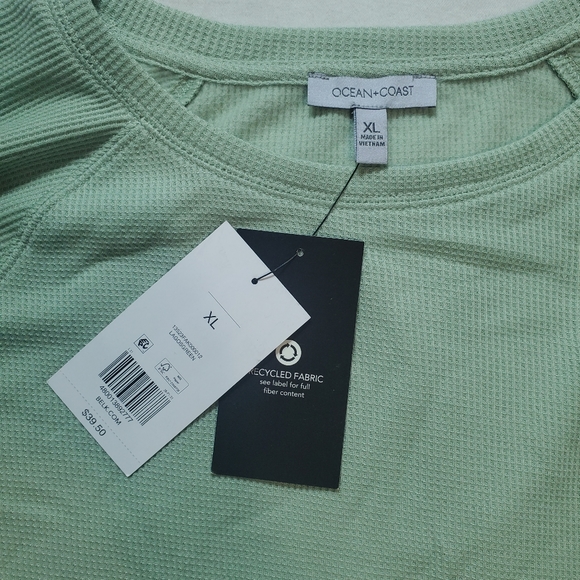 Ocean And Coast Womens XL  Green Waffle Knit Thermal Pajama Top Shirt - Picture 2 of 7